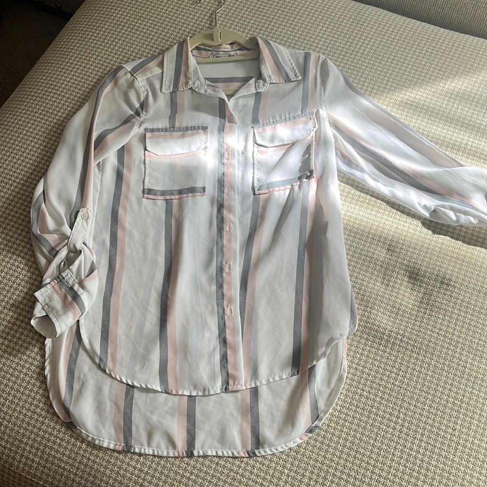 XS BUTTON DOWN WORK SHIRT PINK GRAY WHITE